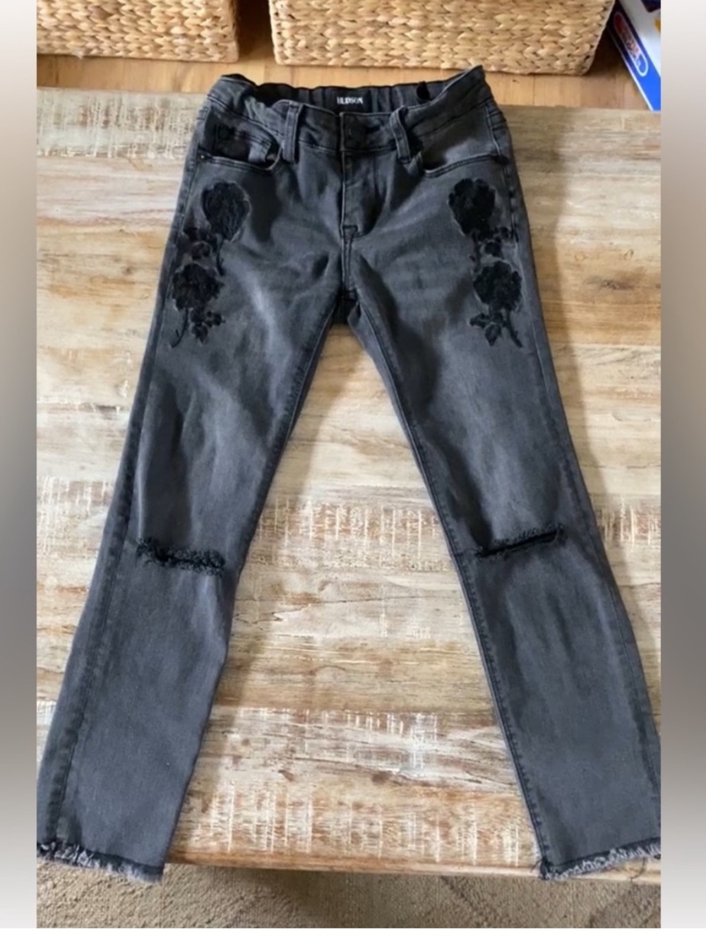 Hudson Jeans Black Denim Skinny Jeans with Button Waist Detail
